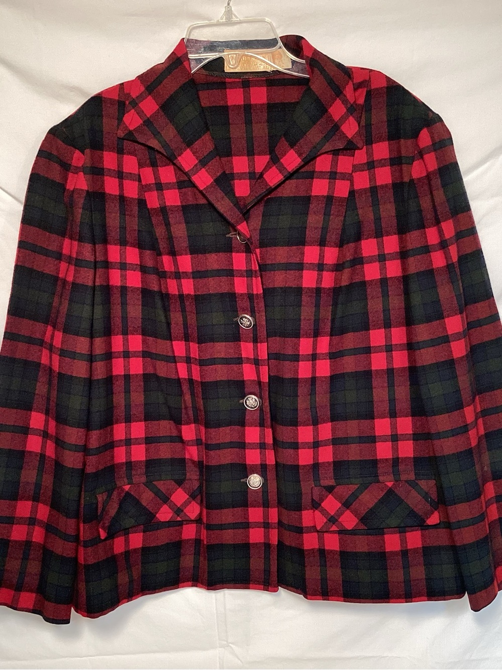 Pendleton Vintage 60s Virgin Wool Red Plaid Button-Front Women’s Jacket Size XL